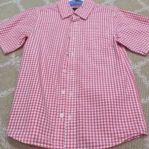 Boys red and white short sleeve button down shirt. Size 10 E-land